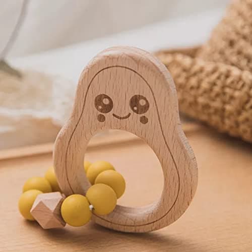 Avocado Beißring für Baby Natur Holz gelb - Kauspielzeug, Zahnen-Hilfe & Greifling - Babyspielzeug Beissring Geschenk zur Geburt - Holz-Spielzeug nachhaltig, BPA-frei schadstofffrei Öko