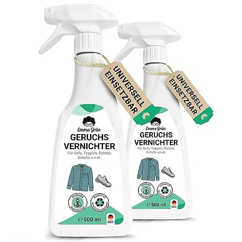 Emma Grün® Textil & Schuhspray gegen Geruch 2x 500ml, Textil & Schuhe Geruchsentferner, Geruchsneutralisierer Schuhe Spray gegen Fußgeruch, Nachhaltiges Schuh Deo Spray Made in Germany Bio Öko