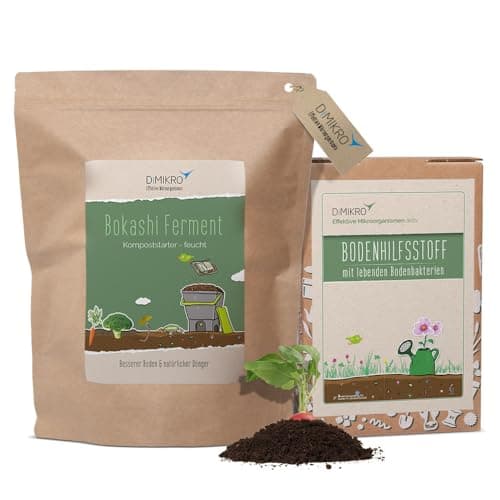 Bokashi Eimer-Nachfüllset - 5 Liter Kompostbeschleuniger flüssig (EM aktiv) + 2,5 kg Fermentationshilfe (Bokashi Ferment) Bio-Qualität - Made in Germany Bio Öko Vegan