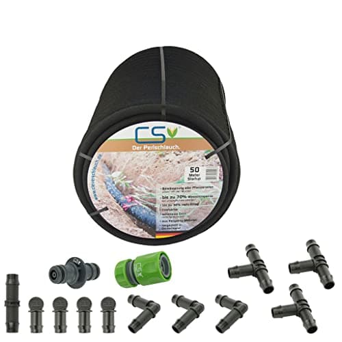 CS Bewässerungssysteme GmbH 50m CS Perlschlauch Startup mit umfangreichem Zubehör-Set Z1.00 für den unkomplizierten Einstieg in die nachhaltige Gartenbewässerung aus dem Wasserhahn Öko