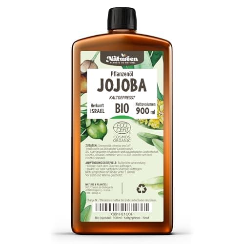 Jojobaöl Bio 900 ml - 100% Bio, Rein, Natürlich & Kaltgepresst, Haare und Nägel, Gesichtsöl und Körperöl, Vegan & Hexanfrei Bio Vegan
