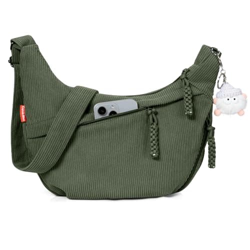 Captain Blues Umhängetasche Damen Crossbody Bag Cord Tasche Halbmond Tasche Damen, Verstellbare Schultertasche mit Reißverschluss und Baumwollfutter, Ideal für Arbeit, Reisen und Uni (Grün) Öko
