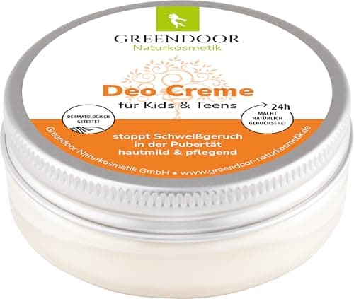 Greendoor Naturkosmetik Deo Creme für Kids & Teens 50 ml, vegan, stoppt Schweißgeruch in der Pubertät, hautmild und pflegend, ohne Aluminiumsalze und ohne Alkohol Bio Öko Vegan