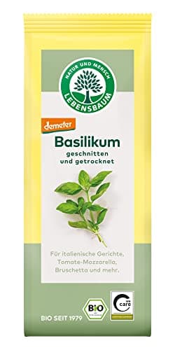 Lebensbaum Basilikum getrocknet & gerebelt, Bio-Gewürz für Tomatensoße, Tomate-Mozzarella & Bruschetta, Basilienkraut zum kochen & würzen, vegan, 15g Bio Öko Vegan