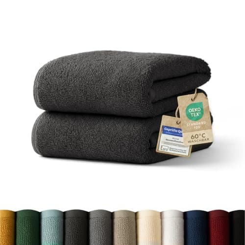Blumtal Premium Frottier Handtücher Set 2 teilig 100% Baumwolle - Oeko-TEX zertifiziertes Towel 2X (50x100 cm) - Ultra saugstarkes Frottier Handtücher Set waschbar °60 - Handtücher Anthrazit