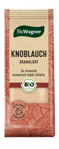 BioWagner - Bio Knoblauch granuliert | perfekt zu Dips, Grillfleisch oder Kartoffelgerichten | naturbelassene Bio-Zutaten | recyclebare Verpackung | 60 g Bio Öko