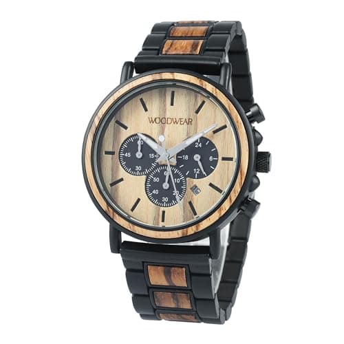 woodwear Herren Chronograph „Zeitgeist“ – Armbanduhr aus Holz & Edelstahl, nachhaltiges Design, Japanisches Quarzwerk, Holzarmband, stilvolle Herrenuhr, handgefertigt Öko
