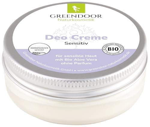 GREENDOOR Deo Creme Sensitiv 50ml, wirksames natürliches Deodorant ohne Parfum und ohne Aluminium, vegan, Tiegel aus 100% Altkunststoff, mit Bio Kokosöl virgin, Bio Kakaobutter virgin, ohne Allergene Bio Öko Vegan