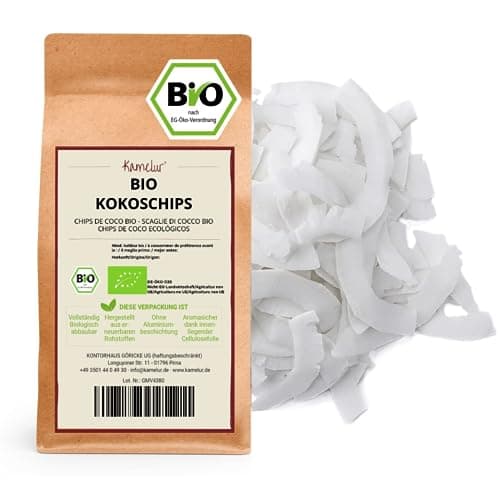 Kamelur 1kg BIO Kokoschips roh & ungesüßt - Rohkost Kokos Chips BIO ohne Zusätze – das ideale Topping für Porridge – Kokoschips BIO in biologisch abbaubarer Verpackung Bio
