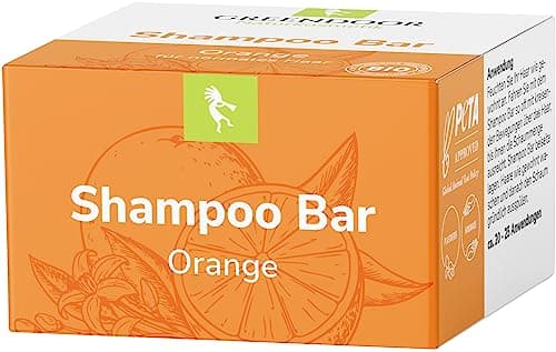 GREENDOOR Naturkosmetik Shampoo Bar Orange vegan 75g, festes plastikfreies Haarshampoo ohne Sulfate Parabene, Haare pflegende Bio Sheabutter + Aloe Vera, natürliche Haarpflege Bio Öko Vegan