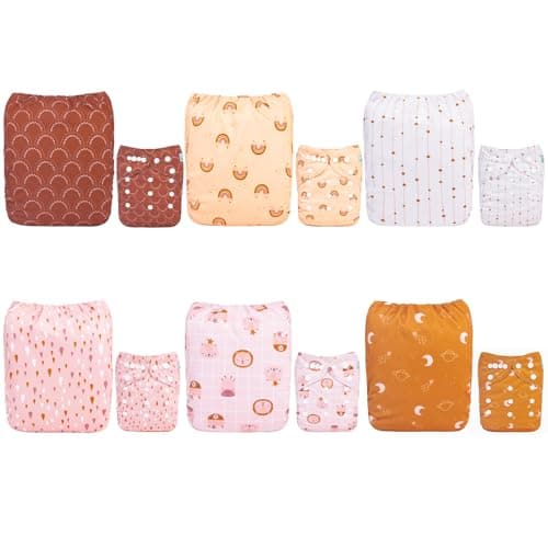 ALVABABY-Stoffwindeln Baby, Stoffwindeln Wiederverwendbar, Waschbar, 6 Windeln + 12 Stoffwindel Einlagen 6DM104-DE Öko