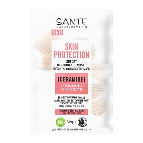 SANTE Naturkosmetik Skin Protection Sofort beruhigende Maske mit Ceramiden, Traubenkernöl & Bio-Sheabutter, feuchtigkeitsspendende Gesichtsmaske, vegane Pflegemaske für geschmeidige Haut, 8ml Bio Öko Vegan