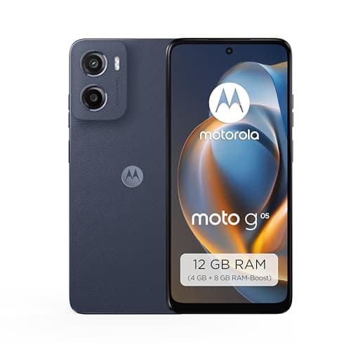 Motorola Moto g05 Smartphone (Kratzfestes 6,67"-HD+-Display Dank Corning Gorilla Glass 3, wasserabweisend, 50-MP-Kamera, 4/128 GB, 5100 mAh, TurboPower-Aufladen, NFC) Demin Blue, inkl. Schutzcover Vegan