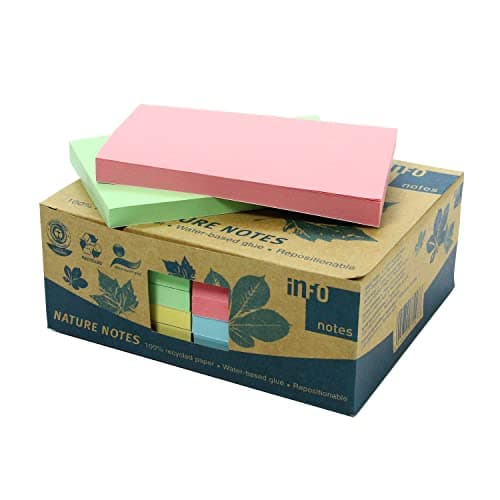 100% Recycling Haftnotizen, pastellmix, 125 x 75mm, zertifiziert mit dem Blauen Engel, 100 Blatt pro Block, 12 Blöcke in Recycling Box verpackt Öko