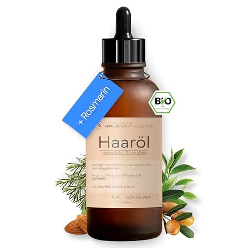 Natürliches Haaröl BIO - Bei Haarausfall, Haarwachstum, Haarwuchs: Haare fördern mit Arganöl, Rizinusöl, Mandelöl, Rosmarinöl (Rosmarin) - Kaltgepresst - Haarwuchsöl als Haarmaske, Haarkur (1 x 100ml) Bio Öko Vegan