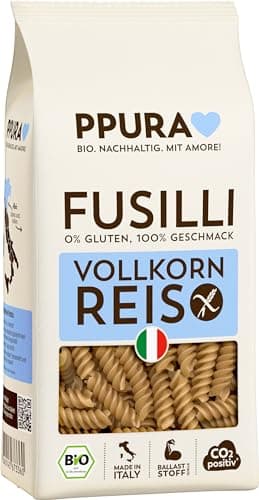 PPURA glutenfreie Bio Pasta Fusilli aus Vollkornreis 400g – Natürliche italienische Bio Nudeln aus Vollkornreis – Glutenfrei, ohne Zucker & Zusatzstoffe, traditionell hergestellt Bio