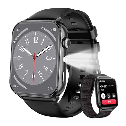 IOWODO Smartwatch Herren Damen 2025 | Bluetooth Anrufe & LED-Leuchte | SpO2 & Schlafüberwachung | 350mAh (6+ Tage) | 2 Armbänder (Silicone/Nylon) | Fitnessuhr für Android & iOS