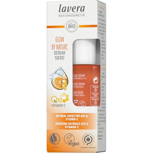 lavera GLOW BY NATURE Serum - Naturkosmetik vegan Q10 & Vitamin C Feuchtigkeitsspendend Anti-Falten vitalisierend straffe Haut PETA-zertifiziert 1 x 30 ml, Orange Vegan