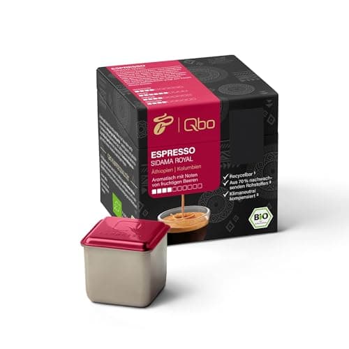 Tchibo Qbo Espresso Sidama Royal Premium Kaffeekapseln, 8 Stück (Espresso, Intensität 4/10, aromatisch fruchtig), nachhaltig, Bio-Siegel, aus 70% nachwachsenden Rohstoffen & klimaneutral kompensiert Bio Öko