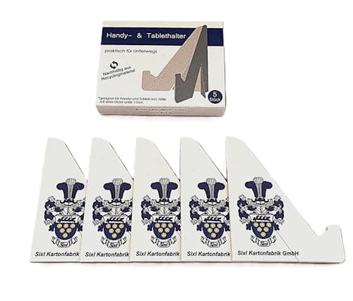 Sixl Kartonfabrik – Handyständer aus Karton to-Go 5 Stück – umweltschonend - nachhaltiger & recycelbarer Handyhalter – Stabil, leicht & ideal für Smartphones bis 11 mm – Für zuhause & unterwegs Öko
