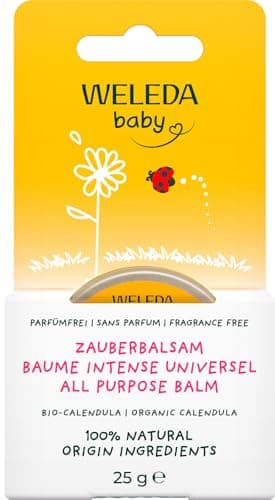 WELEDA Bio Baby Calendula Zauberbalsam - Naturkosmetik Universal Balsam für Gesicht & Körper zur Pflege & Beruhigung trockener Haut und Lippen. Reichhaltiger Allzweckbalsam für Babys & Kinder (1x 25g) Bio Vegan