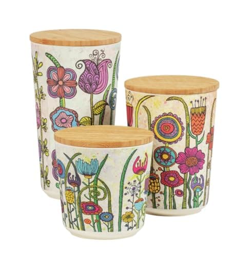 WENKO Vorratsdose Mod. Garden aus nachhaltigem Bambus 3er Set für Elegante und umweltfreundliche Aufbewahrung in Küche und Haushalt 15x10x10 cm Bio Öko