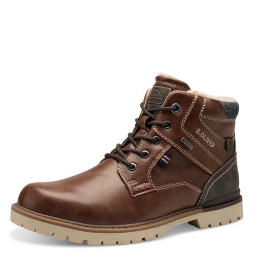 s.Oliver Herren Stiefel zum Schnüren Wasserabweisend Vegan, Braun (Brown), 42 EU Öko Vegan