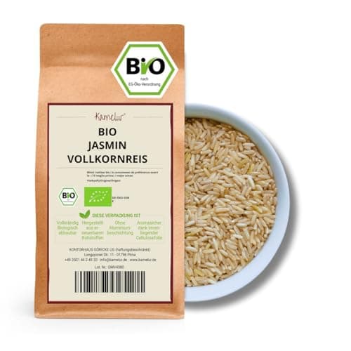 Kamelur Bio Jasminreis, Vollkorn (1kg) aus biologischem Anbau- aromatischer Jasmin Reis BIO ohne Zusätze Naturreis Duftreis Bio Öko