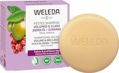 WELEDA Bio Festes Shampoo Volumen & Glanz - Naturkosmetik Haarpflege Seife für kraftvolles Haar mit Jojoba Öl, Reisprotein & Guarana Extrakt. Natürliches Haarshampoo ohne Silikone (vegan / 1x 50g) - Bio - Vegan