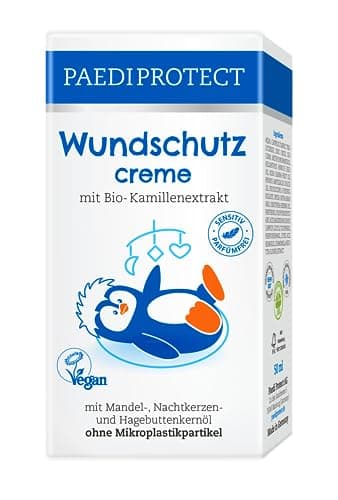 PAEDIPROTECT Wundschutzcreme Baby 50 ml, Wundsalbe ohne Parfüm & Silikone, vegane Babycreme Schutz für empfindliche Babyhaut im Windelbereich, Bio-Kamille Heilsalbe Pflege hilft bei Rötungen Bio Vegan