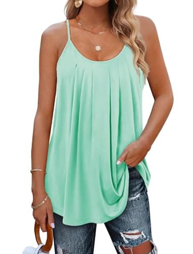 DUOEASE Spaghetti Top Damen Sommer 2025 Locker U-Ausschnitt Damen Tank Top Sommer Damen Oberteile Elegant Mintgrün-L Öko