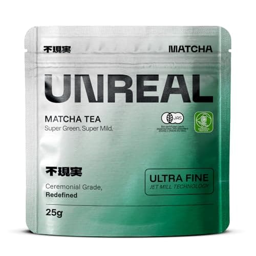 UNREAL® Ceremonial Bio Matcha – 100% Japanischer Zeremonieller Grüntee – Premium Qualität aus Shizuoka – Für Tee, Latte & Smoothies – Besonders fein vermahlen für maximale Cremigkeit – 25g Bio Öko