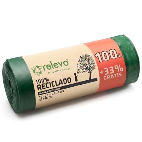 Relevo 13 Stück Müllbeutel 100 L - 100% Recycelt Mülltüten mit Zugband Bio Öko