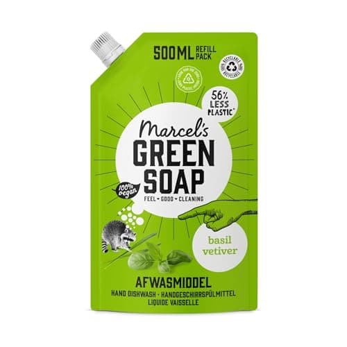 Marcel's Green Soap - Spülmittel Nachfüllpackung Basilicum & Vetiver - Geschirrspülmittel nachfüllpack - Umweltfreundlich - Vegan - 97% Biologisch abbaubar - 500 ml Bio Öko Vegan