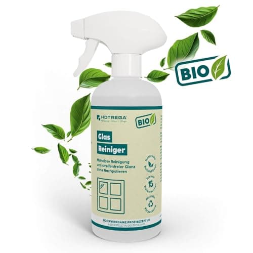 HOTREGA BIO Glasreingier 500 ml Sprühflasche | 100% streifen- & schlierenfrei | Für Fenster, Spiegel, Glastüren, Autoscheiben uvm. | Gebrauchsfertig Bio Öko Vegan