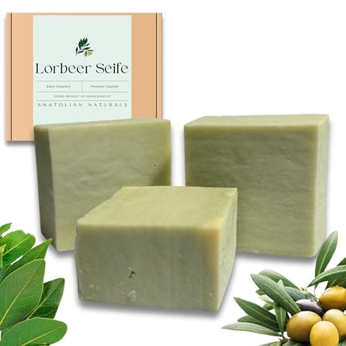 Original Lorbeer Seife ANATOLIAN NATURALS® 80% Lorbeeröl 20% Olivenöl Echte türkische Lorbeer- und Olivenseife Haar- Körper- und Gesichtsseife +-160 Gramm Vegan Handgemacht
