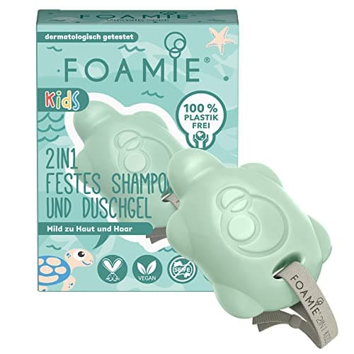 Foamie 2in1 Festes Shampoo & Duschgel Kinder, Kindershampoo Jungs mit Bio-Avocadoöl für bessere Kämmbarkeit, mild zu Haut und Haar, 100% Vegan, Plastikfrei, 80g Bio Öko Vegan