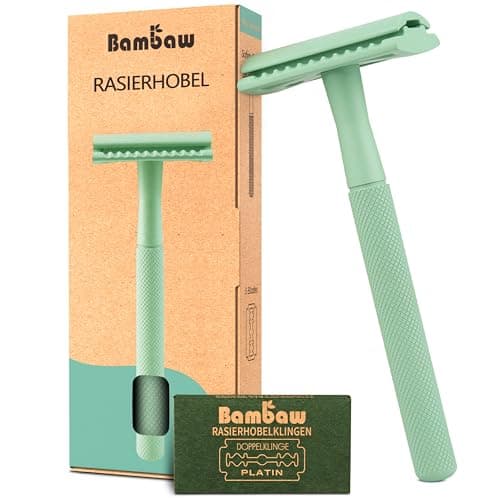 Bambaw Metall Rasierer Plastikfrei Mint-grün | Metall Rasierer Nachhaltig mit 5 Rasierklingen Rasierhobel | Eco Rasierer Herren und Damen | Rasierhobel Damen und Herren | Safety Razor Öko