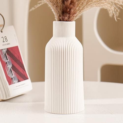CEMABT Vase für Pampasgras，20cm Keramik Vase Weiß Matt Rund Modern Design, Boho Style for deko Aesthetic, Blumenvase für Wohnzimmer, Schlafzimmer Dekoration, Einfach Nordic Stil(Weiß) Öko