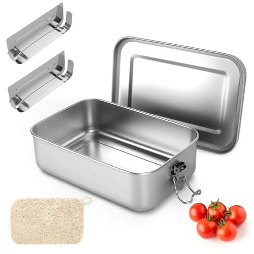 Brotdose Edelstahl,1400 ml Brotdose Kinder Mit 2 Edelstahl Fächern und Bürsten,herausnehmbarer Trennwand,nachhaltige und umweltfreundliche Brotdos Auslaufsichere,wasserdicht,für Erwachsene & Kinder Öko