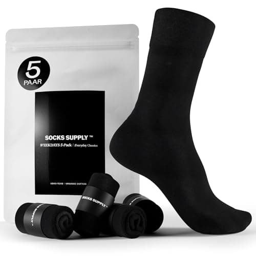 SOCKS SUPPLY — Everyday Classics 5er Pack Socken für Damen & Herren, Alltagssocken aus atmungsaktiver Bio-Baumwolle, Business Socken fair produziert in Griechenland 43-46 Schwarz - Bio - Öko