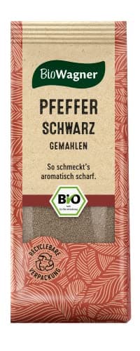 BioWagner - Bio Pfeffer schwarz gemahlen | ideal für dunkles Fleisch, Reis- und Gemüsegerichte | naturbelassene Bio-Zutaten | recyclebare Verpackung | 50 g Bio Öko
