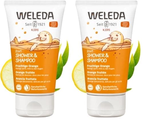 WELEDA Bio Kids 2in1 Shower & Shampoo Fruchtige Orange, Naturkosmetik Duschgel und Bodylotion zur schonenden Reinigung von Haut und Haar, geeignet für Kinder ab drei Jahren (1 x 150 ml) Bio