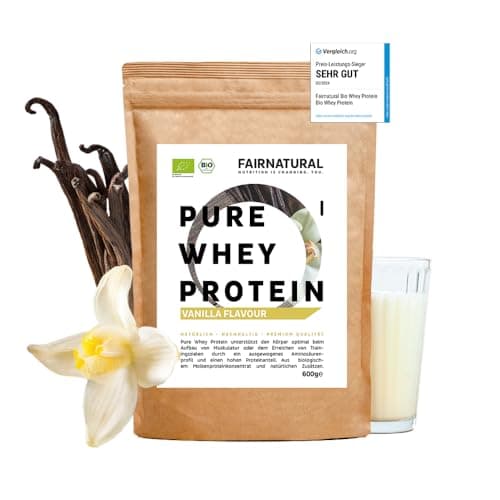 BIO WHEY Protein-Pulver Vanille ohne Chemie [Regional aus Deutschland] - Hochwertige Bio Eiweiß-Shakes » 100% NATÜRLICH « 600g Bio Eiweiß-Pulver aus Premium Molkenprotein-Pulver ohne Soja Bio Öko