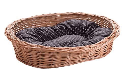 Wiklinowy Świat - Weidenkorb Hundebett Katzenbett, Weidenbett für Haustiere - Natürlich warm, atmungsaktiv und stilvoll - Verschiedene Größen 66x47x15cm - gepunktetes braunes Kissen Öko
