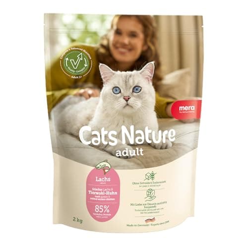 MERA Cats Nature Lachs Premium Katzenfutter Trocken 2kg | Getreidefrei & zuckerfrei | Adult Katzen Trockenfutter hoher Fleischanteil | Dry Cat Food Bio Öko