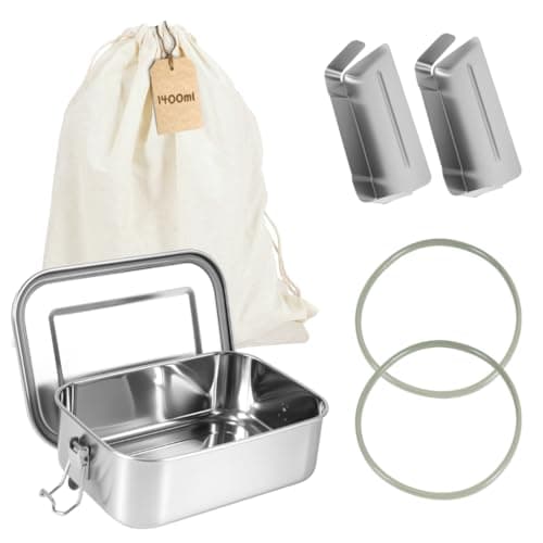 KiwiPower® Brotdose Edelstahl 1400ml groß mit 2 Trennwänden, Auslaufsichere Lunchbox für Arbeit, Schule & Outdoor, Bento Box Metall, Wiederverwendbare Jausenbox nachhaltig mit Baumwollbeutel Öko