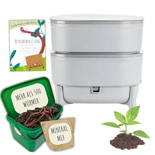 Wurmbox Komposter mit 2 Etagen | Wurmkomposter Starterset inkl. 500 Kompostwürmer Bio