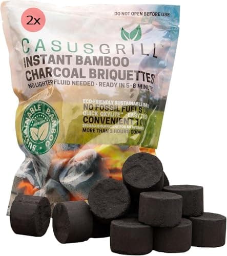 2X Bambus Grillkohle-Briketts je 1 kg - Nachhaltige Holzkohle mit Quick Oxylite, ohne Anzünder nutzbar, grillbereit in 5-8 Min., geruchsneutral, 3 Std. Brenndauer, umweltschonend Öko