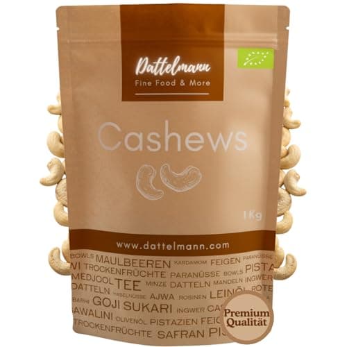 DATTELMANN® - Bio Cashewkerne 1KG - Ganze Cashew Nüsse - Roh & Unbehandelt - Premium Nüsse Bio Öko Vegan